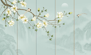 新中式兰花工笔花鸟画背景墙