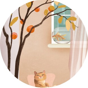 窗边橘猫的惬意时光圆形挂画