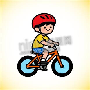 卡通小男孩骑自行车