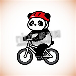 卡通小熊猫骑自行车