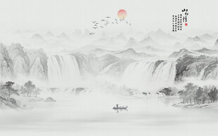 国画山水画背景墙