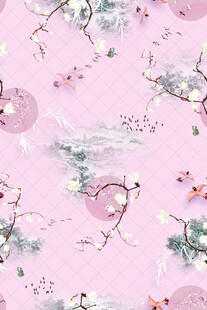 粉色中式花鸟图案纹理