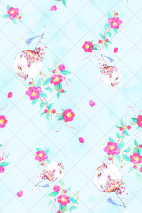 清新花卉小鸟图案背景