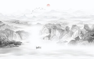 中式山水屏风画