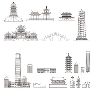 福州景点建筑城市旅游剪影地标志