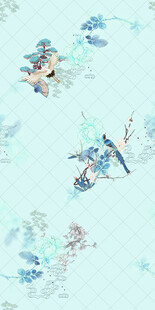 清新水墨风飞鸟花卉图案