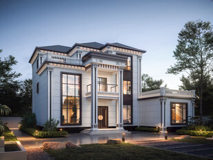 三层豪华中式别墅外观设计图