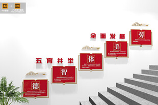 德智体美劳校园楼梯文化墙