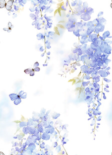 蓝紫色花卉与蝴蝶唯美画面