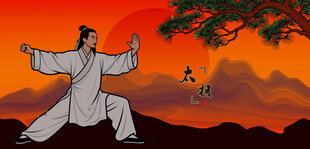 夕阳下练太极的飘逸身影