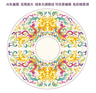 缠枝纹双凤纹装饰花纹桃纹