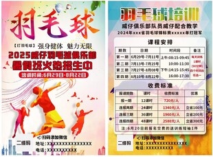 羽毛球培训单页宣传单彩页DM单