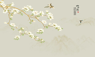 新中式兰花工笔花鸟画背景墙