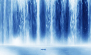 招财瀑布山水画