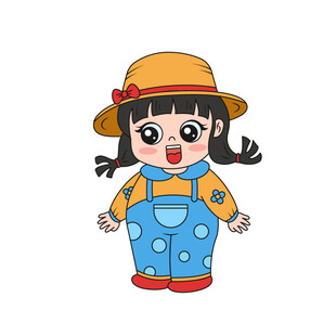 戴帽子穿背带裤的可爱女孩插画