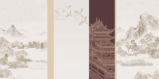 复古新中式山水古建筑装饰画