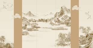 轻奢中式立体山水屏风装饰画背景