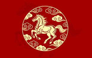 红底金纹骏马中式图案