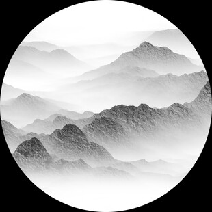 水墨山水圆形写意画