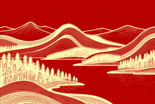 中式线条山水背景墙