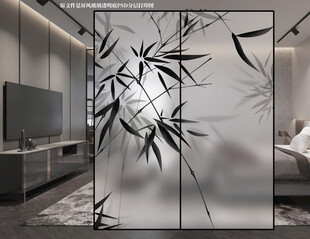 高清分层水墨竹子屏风玻璃打印图
