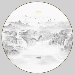圆形意境水墨山水画