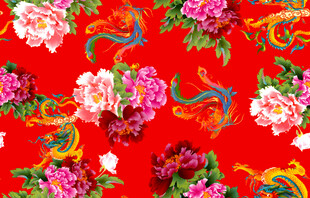 红色花卉锦缎图案