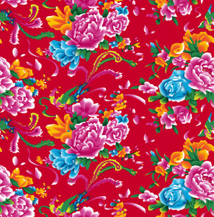 红色花卉图案布料纹理