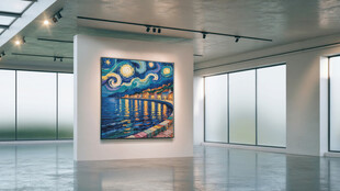 现代艺术展厅中的绚丽画作