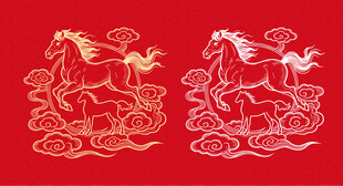 红底金纹骏马中式图案