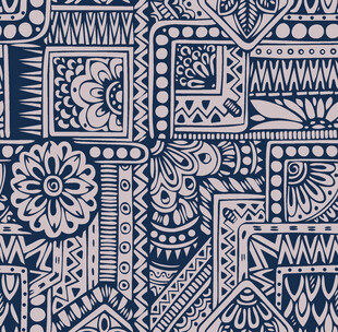 蓝白几何花卉民族风图案