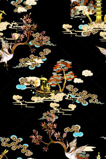 中式古典花鸟云纹图案