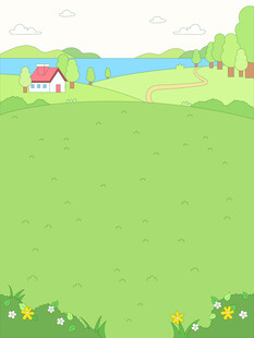 卡通春季乡村田园湖泊自然风景