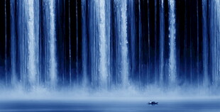 招财瀑布山水画