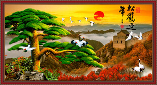 迎客松长城山水背景墙