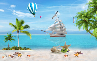 大海沙滩椰树背景墙