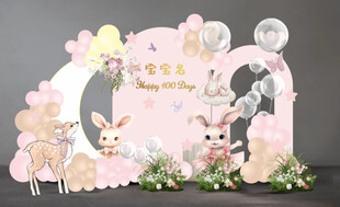 粉色小鹿兔子周岁百日宝宝宴