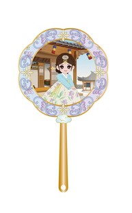 冰箱贴扇子女孩古建筑矢量图