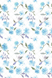 蓝白花卉水彩无缝图案