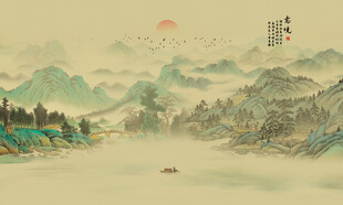 国画山水画背景墙