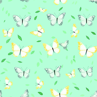 清新蝴蝶绿叶图案背景