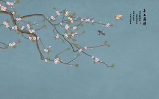 新中式喜上眉梢手绘梅花背景墙