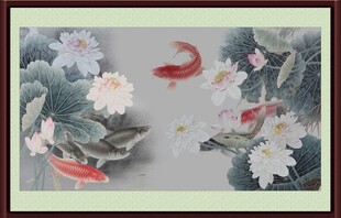 荷花九鱼图 