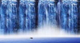 高山流水瀑布山水图