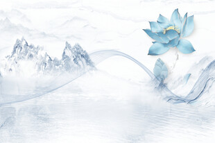 山水荷花背景墙