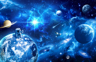 蓝色星空宇宙星球外太空星云背景