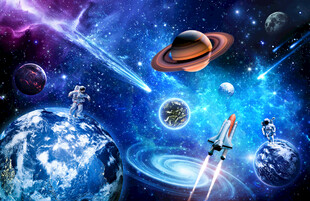 太空火箭宇宙星球银河黑洞背景墙