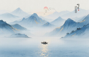 远山近水水墨风景