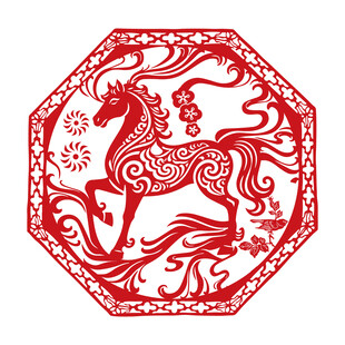 八边形骏马剪纸艺术图案