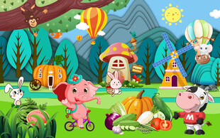 卡通水果店动物背景墙图片